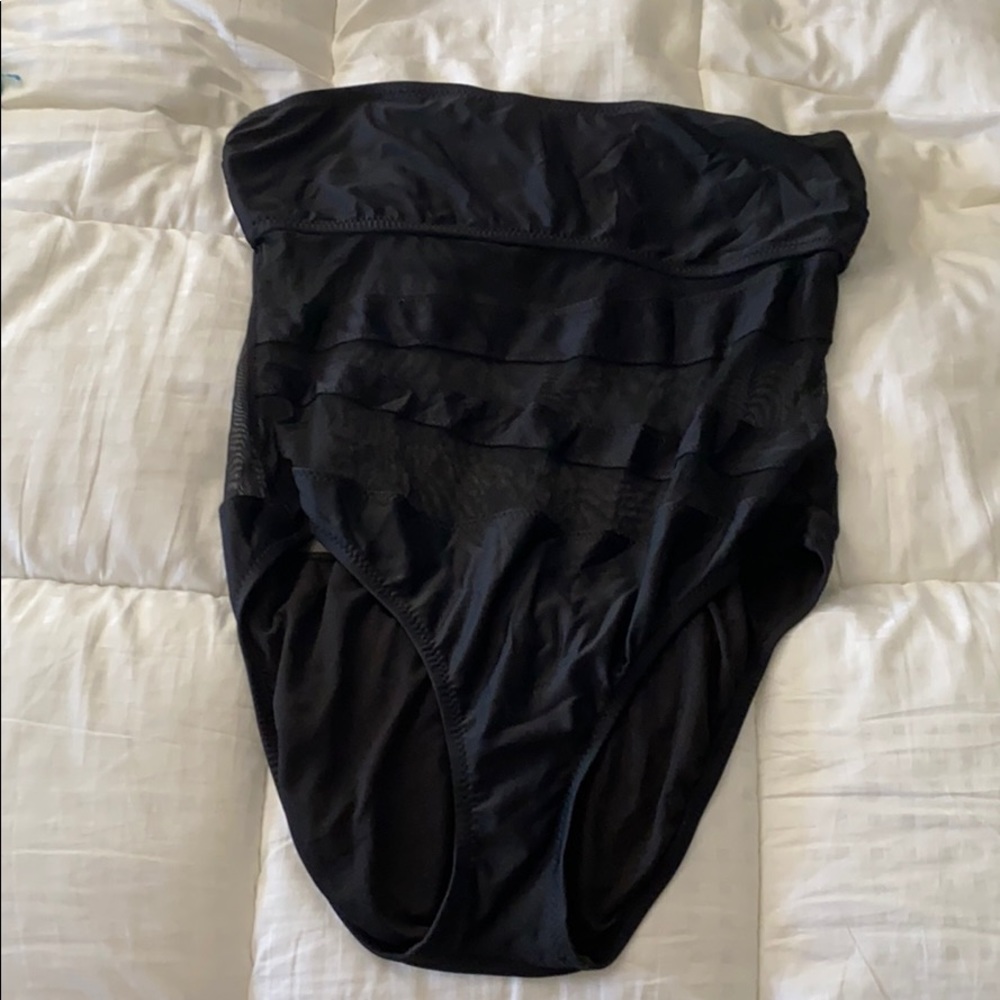 Black mesh strapless one piece